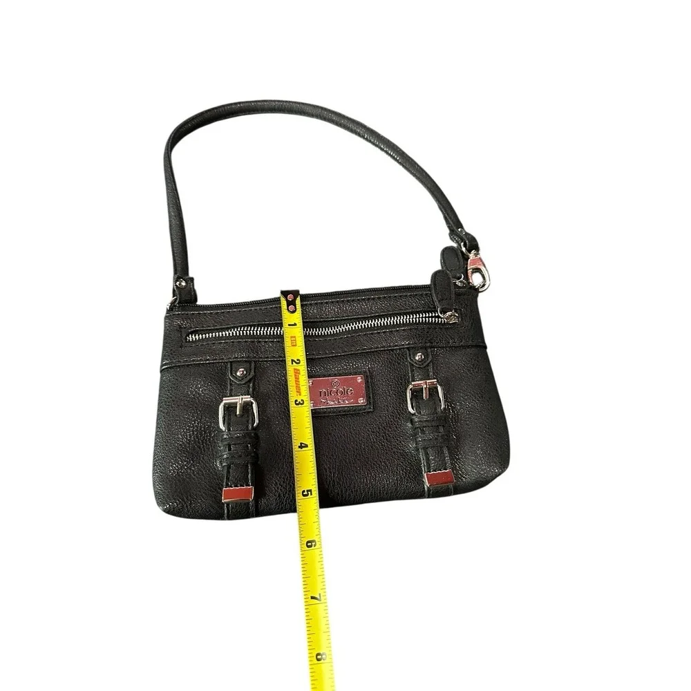 nicole small‎ black wristlet top handle clutch purse bag wallet 5x8 inches